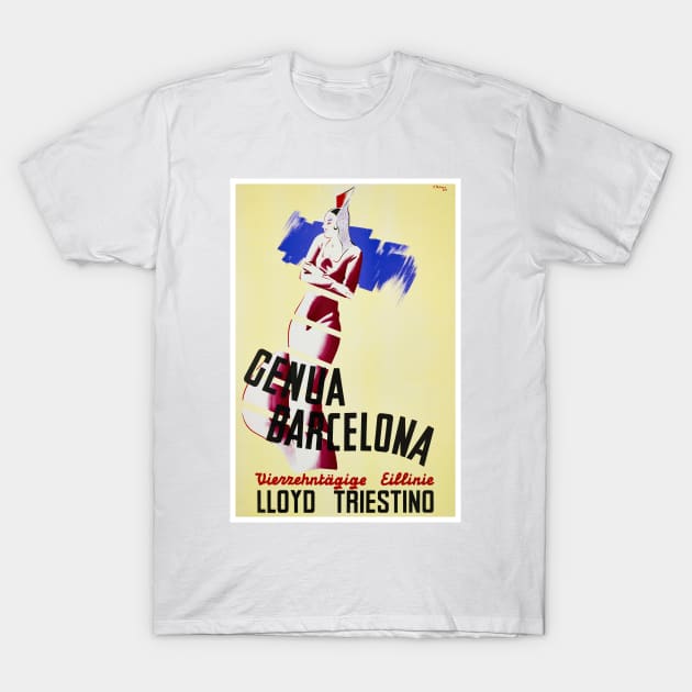 Vintage Travel Poster Spain Genua Barcelona LLoyd Triestino T-Shirt by vintagetreasure